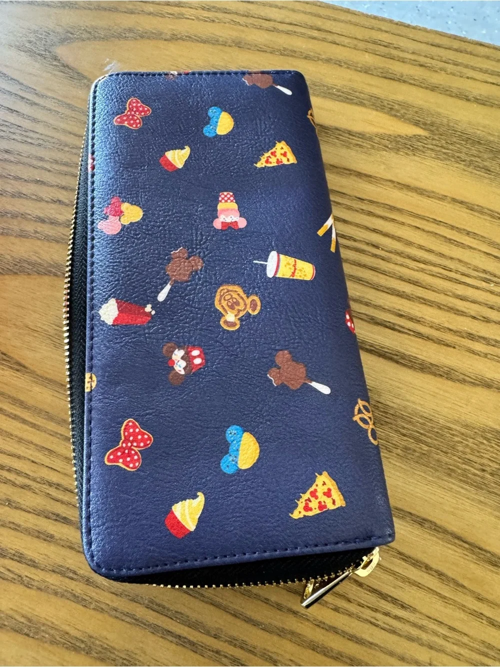 Loungefly Navy Disney Parks Snack Print Zip Wallet with Gold Plaque